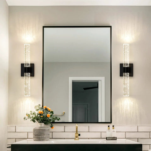 Modern Black Crystal LED Bathroom Sconce 18 Inch Wall Light Fixture 4000K Vanity Light on either side of bathroom mirror