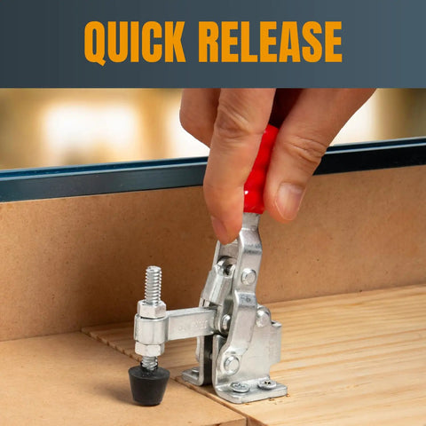 Heavy Duty 4 Pack Vertical Toggle Clamps With Slick Quick Release Design, 200 lb hold, quick release mechanism, securing wood.