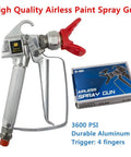 Built Tough Airless Paint Spray Gun With Nozzle Guard For Pump Sprayer 3600 Psi High Pressure Setup showing durable aluminum construction and a red trigger.