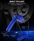 Front view of Orion Motor Tech brake caliper piston compressor tool, blue with magnetic expansion plates and hooks