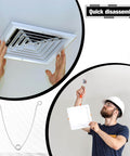 Six Pack Recessed Light Spring Clips Set, shown being installed by a man holding the ceiling panel with torsion clips visible.