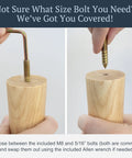 Upgrade Your Pad With Premium Ash Wood Furniture Legs With Gold Caps Full Install Kit showing bolt and Allen wrench setup