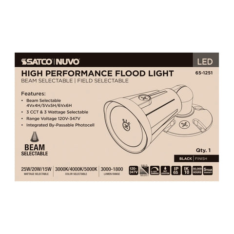 Heavy Duty Led Flood Light Sixteen Pack With Field Selectable 25 20 Or 15 Watts And Adjustable 3000 4000 Or 5000 Kelvin Lighting Delivers 1800 To 3000 Lumens For Outdoor Parking Lots And Job Sites In Matte Black Finish detailed product packaging with features and specifications.