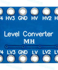 Four Channel Bidirectional Logic Level Shifter Module 3.3V To 5V And 5V To 3.3V, blue circuit board with labeled pins