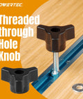 10 Piece T Track Knob Kit With 1/4-20 Hex Bolts And Washers For Woodworking Jigs And Fixtures, through hole knob shown in use