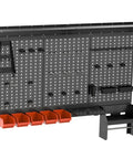 4ft Wide Metal Pegboard Wall Organizer Kit With Accessories For Garage, Wall Mount Tool Storage System, Shelves, Bins, And Workbench Organization In Black, Heavy Duty Steel With Powder Coat Finish