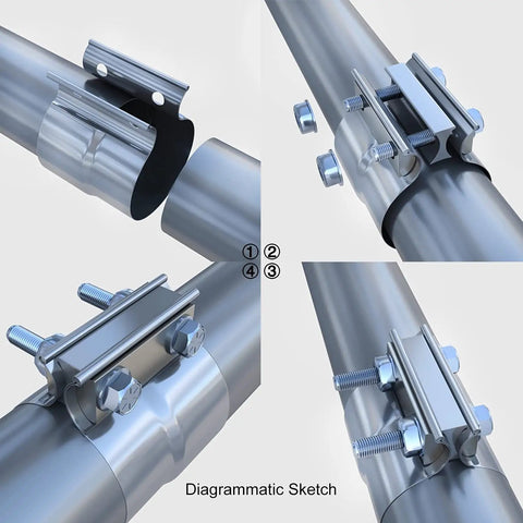 Heavy Duty 3 Inch Exhaust Clamp In 304 Stainless Steel Lap Joint Band Fits 3 Inch OD To 3 Inch ID Pipe Diagram