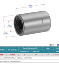 Detailed view of an LM3UU linear bearing with measurements for CNC and 3D printers, showcasing chrome steel construction and double seal design.