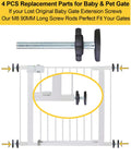 4 Pack Heavy Duty Threaded Spindle Rods Tension Bolts M8 Replacement Hardware Kit For Baby And Pet Safety Gates shown with a baby gate.