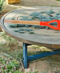 D Shaped Garden Fork Replacement Handle For Spading Shovel Ergonomic Non Slip Grip on wooden circular table with foliage