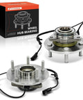 Two Front Wheel Bearing And Hub Assembly With ABS For Ram 1500 2012 2018 And 1500 Classic 2019 2022 Five Lug High Load Roller Bearing Hub Replacement For Smooth And Quiet Ride displayed next to packaging.