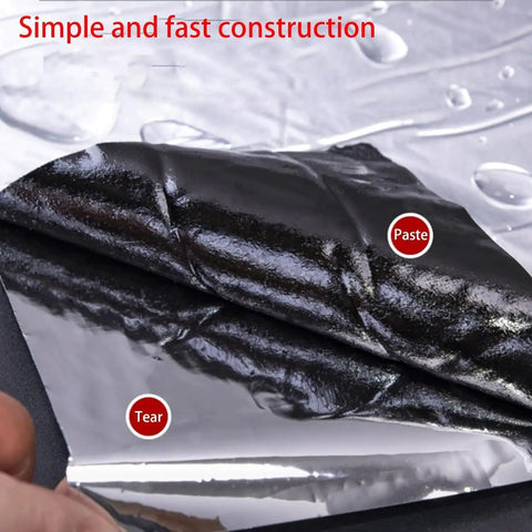 Self Adhesive Aluminum Foil Roofing Tape With Instant Airtight Seal Kicks Serious Butt Against Water Damage showing tear and paste features.