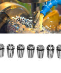 Pro Grade Seven Piece ER Spring Collet Set 1.0mm To 7.0mm For CNC Milling And Drilling, high precision collets displayed in a row