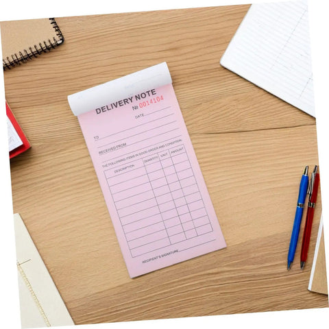 Carbon Copy Receipt Book For Small Biz 3 Part Invoice Pad With Simple Design And Clear Legibility Lightweight Order Receipt Book For Customer Transactions Fast Doc Speed And Error Reduction pink delivery note pad on desk