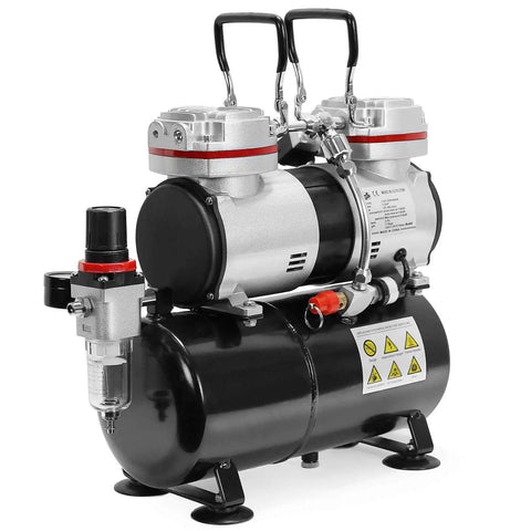 One Third HP Twin Piston Airbrush Compressor With Air Tank Regulator Gauge And Water Trap Quiet Pro Grade Pump For Cake Decorating