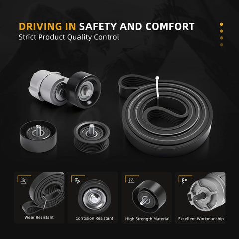 Beefed Up Serpentine Belt Tensioner Kit With Idler Pulley For Hyundai Sonata Tucson Santa Fe Sport And Kia Optima Sorento Sportage 2011 To 2015 2.0L 2.4L Engines Includes Hardware For Easy Install shown with tensioner and pulleys