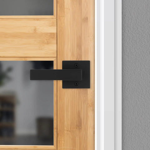 Matte Black Dummy Door Handle Lever For Single Sided Interior Doors Easy Install Push Pull Non Turning Reversible For Right Or Left Handed Closets French Double Doors Pantry Microban Protected Finish on bamboo door