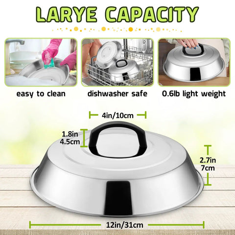 Heavy Duty Stainless Steel Cheese Melt Dome Set Of Two, Killer Flat Top Grill Basting Cover, 12 inch diameter, dishwasher safe.