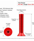 Get These Rad Colored Alumina Countersunk Head Screws In Hex Shape For Your Model Build Featuring M3 M4 M5 M6 Sizes To Fix Hardware Fast Without Hassle Or Matchup Issues, red anodized aluminum, size M3-M6, length 25mm.