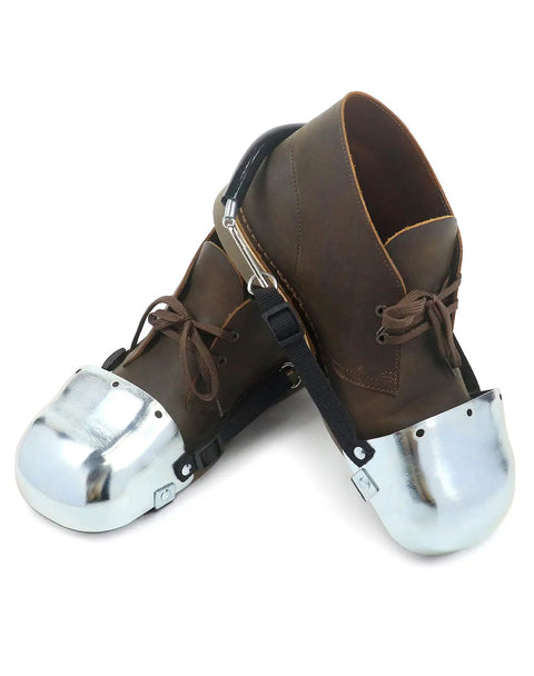 Steel Toe Guard Metatarsal Shields With Adjustable Straps For Men And Women Universal Size One Pair on brown shoes