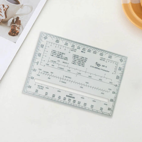 Dope Acrylic Square Ruler With Coordinate Grid Reader, Precise Edges, 1:25k And 1:50k Map Scales on a white surface