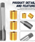 Spark Plug Thread Repair Kit With M16x1.25 Tap And 10 M14x1.25 Thread Inserts for automotive engines and generators, side view.