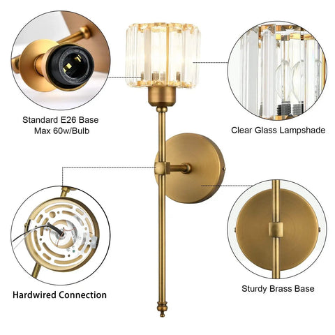 Set Of 2 Brushed Brass Wall Sconces Hardwired Vanity Lights With Fabric Shade For Bedroom Living Room Hallway Kitchen Gold Modern Rustic Ambience