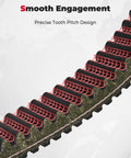 Can Am UTV Drive Belt For Defender Max Sport Trail With Four Layer Chloroprene Rubber Construction, Polyester Cord And Friction Nylon Fabric, Delivers Smooth RPM Engagement And Reliable Performance For Work, Hunting, And Off Road Adventures. close-up tooth pitch design