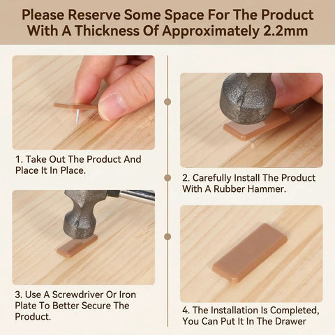 Step-by-step installation guide for Forty Piece Pack Of Tack In Drawer Glides And Nail On Runner Tracks Featuring Tough Plastic Cushions.