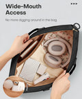 Inside view of a Spacious Travel Duffel Bag For Women With Shoe Compartment And Carry On Weekender Tote showing accessories packed
