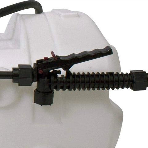 15 Gallon ATV UTV Spot Sprayer With 18 Inch Spray Wand, 12 Volt Diaphragm Pump, Filtration System, EZ Mount Quick Connect, No Shaft Or Seal Replacements, Translucent White Poly Tank For Lawn Care And Chemical Mixing, close-up of tank and wand clamp