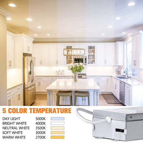 Ultra Thin 6 Inch Recessed LED Lights With Junction Box 12W 100W Equivalent 5CCT 2700K-5000K Selectable in modern kitchen