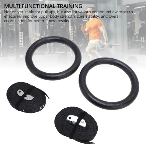 Heavy Duty Gymnastic Rings With Scale Straps For Home Gym Training Black Exercise Rings With 661.38lb Load Capacity Built From ABS