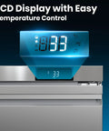LCD display of Commercial Undercounter Refrigerator 20.9 Cubic Foot Three Door Stainless Steel Worktop Cold Storage showing temperature control.