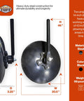 Disc Cultivator Garden Bedder And Hiller For Raised Rows On 3 Point Tractors showing 14-inch steel discs, side and front view.