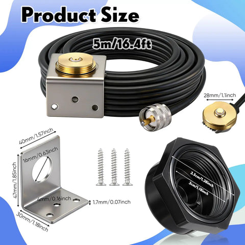Three Quarters Inch NMO Mount With L Bracket Built Tough 16 Foot RG58 Coax Cable Pure Copper NMO To PL259 Waterproof Cap