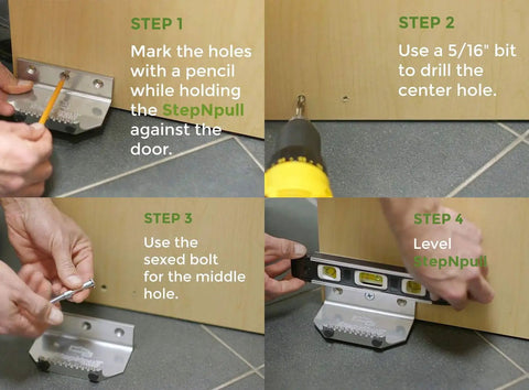 Installation steps for Hands Free Foot Operated Door Opener No Touch Tool For Office Restroom And Bathroom Doors Safer Hygiene.