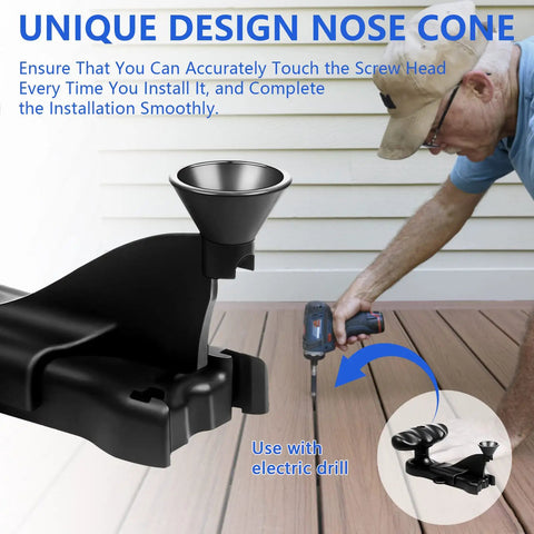 Pro Grade Hidden Fastener Installer Tool Compatible With Trex Deck Boards Includes Star Drive Bit, unique nose cone for precise installation.