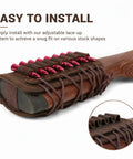 Adjustable Cheek Riser Rifle Stock Pad With Leather Protection And Eight-Round Ammo Holder, lace-up on wooden buttstock