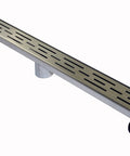 Linear Shower Drain 30 Inch Brick Pattern In Brushed Stainless Steel With Hair Strainer Leveling Feet Threaded Adapter