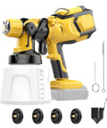 Kick Up Your Painting Game With This No Fuss Cordless Paint Sprayer Featuring A Brushless Motor And Four Adjustable Nozzles, showcasing the sprayer and nozzles.