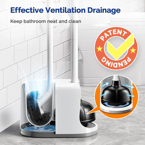 Toilet Plunger And Bowl Brush Combo With Heavy Duty Rubber Head For Drain Clog Removal Curved Bristle Design For Deep Cleaning Under Rim