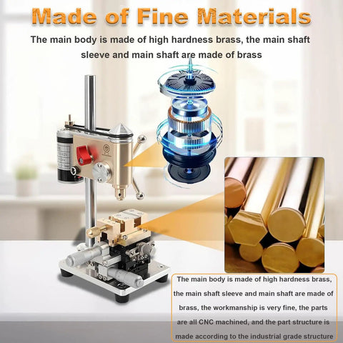 Get This Ultra Compact Qugurlid Variable Speed Benchtop Drill Press made of high hardness brass for precision watch repair.