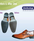 Two Pairs Across Four Pieces Wave Pattern Shoe Sole Protectors With Self Adhesive Anti Slip Grips Before and After Use