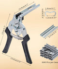 Type M Hog Ring Pliers Kit With 3000 M Clips, pliers with dimensions and clips shown, for auto upholstery and wire cage fastening.