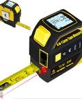 4-In-1 Laser Tape Measure With 5m Tape And 100m Laser Rangefinder, Crosshair Markings, Dual-Axis Level, Backlit LCD, Tripod Mount Ready, Great For Pros And DIY Projects, black and yellow
