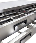 Rugged Build 72 Inch Chef Base Commercial Refrigerator With Four Smooth Gliding Stainless Steel Drawers For Kitchen Prep Stations.