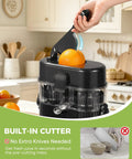 Amzpass Dual Head Electric Orange Juicer With Built In Cutter Citrus Squeeze Machine one touch auto press with orange cutter in kitchen.