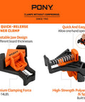 Four Pack Right Angle Woodworking Clamps with Adjustable Jaw for 90 Degree Corners, premium clamping force, and polyamide design.