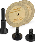 Front view of Must Have 2 Inch Diamond Cut Off Wheel Set With Quarter Inch Mandrel For Die Grinder Rotary Tool Includes 2 Cutoff Wheels